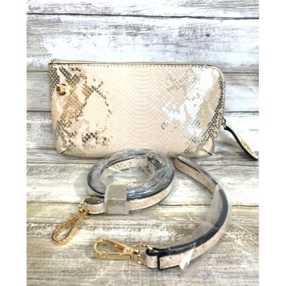 Jen & Co Vegan Leather Peach Color & Snake Print Crossbody Clutch Two straps - Picture 4 of 11
